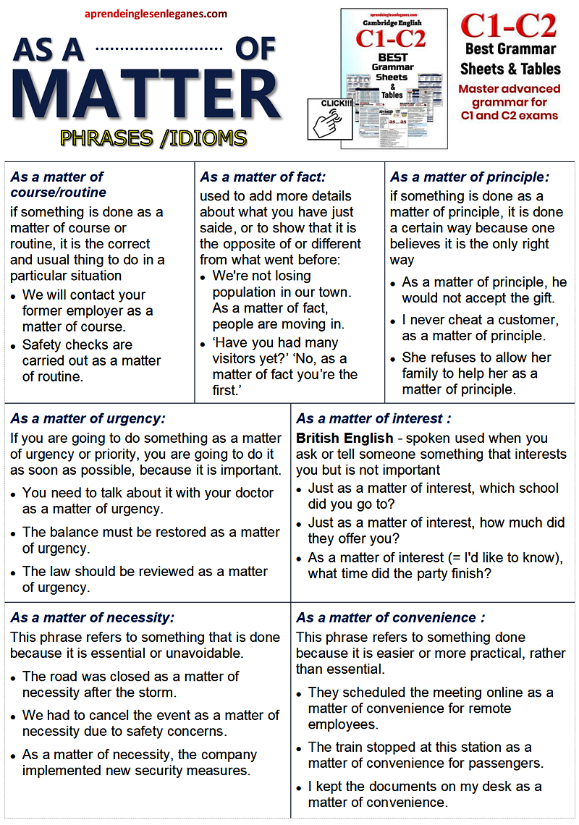 As a matter of fact (phrases & Idioms)